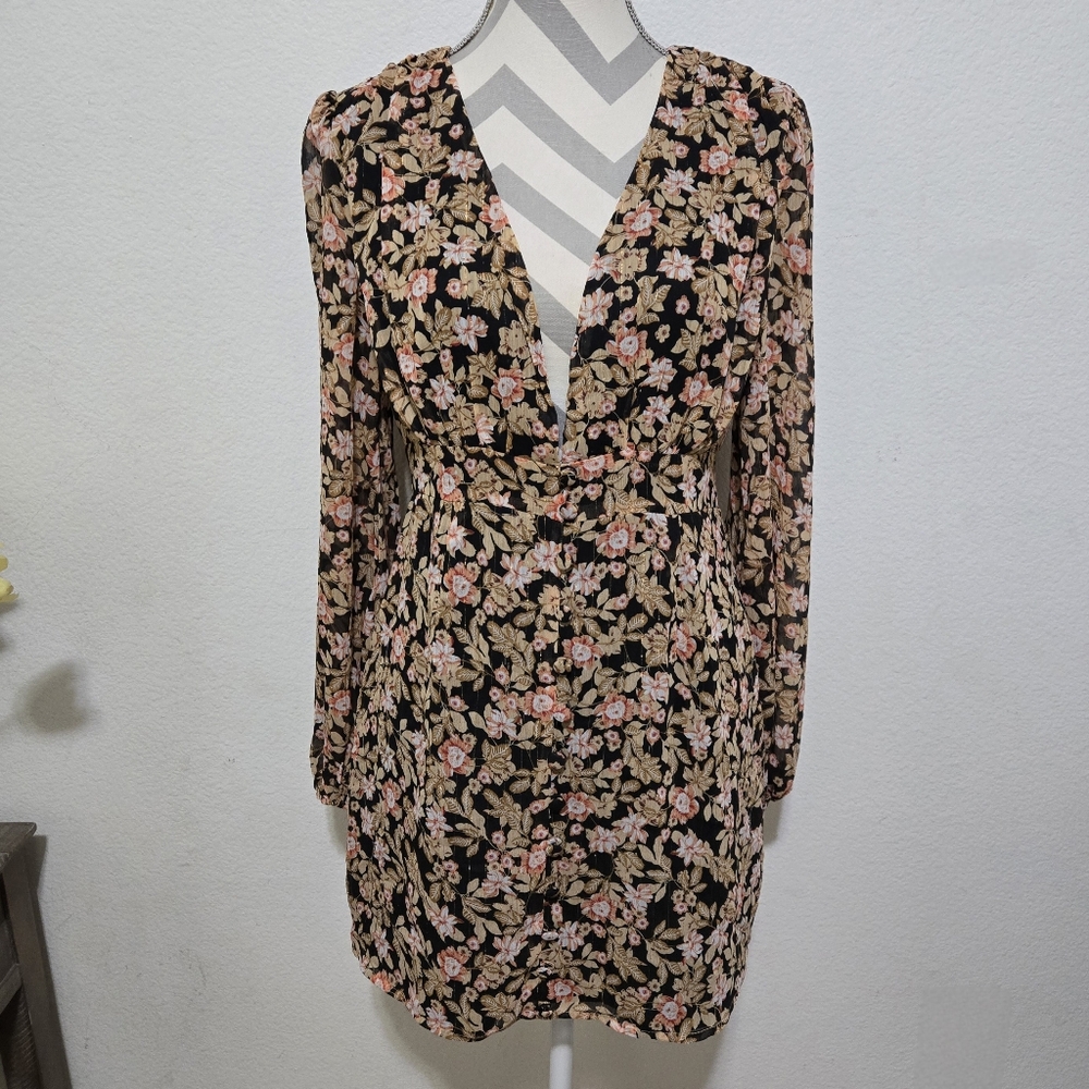 Nasty Gal Floral Mini Dress - Black and Pink